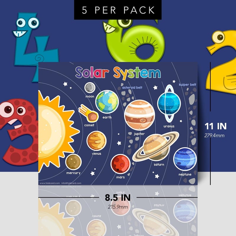 FoldCard Educational Charts for Preschool to Grade 1 Kids – Bright & Colorful Educational Visual/Learning Aid Poster for Classroom or Home | Glossy Durable Cardstock | 8.5" x 11" | 5 per Pack (Solar System) - Image 2